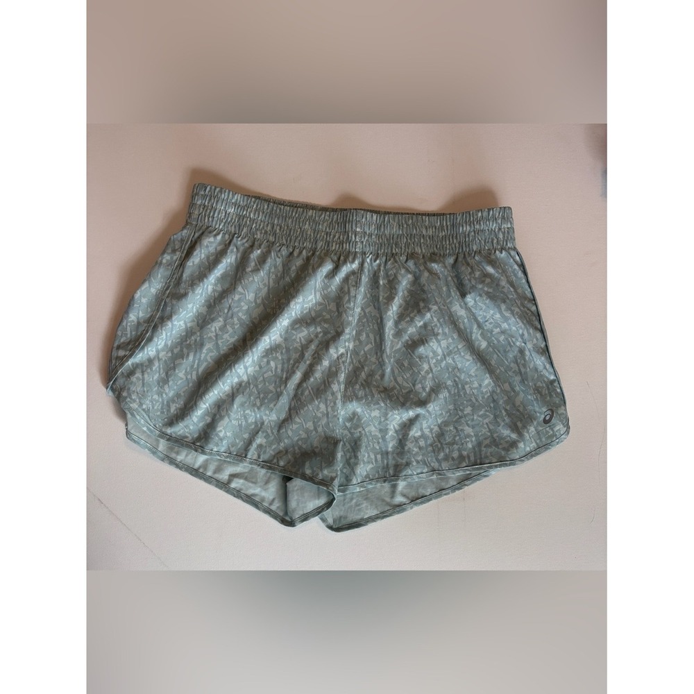 Women's Asics Green Patterned Athletic Shorts with Drawstring Size Large